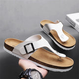 Hnzxzm Men Cork Flip Flops Women Summer Casual Soft Slippers Beach Slide Flats Sandals Couple Fashion Buckle House Outside Shoes