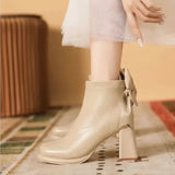 Hnzxzm New Round Toe Square Heel Bow Decoration Fashion Women's Shoes Elegant Wear-resistant Casual Comfortable Short Boots