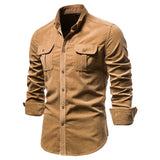 Hnzxzm New Men's Shirt Fashion Corduroy Shirts Men Business Casual Single Breasted Cotton Men Shirts Solid Color Slim Fit Full Top