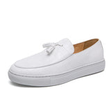 Hnzxzm Summer White Sole Leather Men Loafers Breathable Flats Outdoor Men's Shoes Casual Footwear Male Tassel Lightweight Fashion Shoes