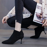 Hnzxzm Footwear Work Booties Black Female Ankle Boots Suede Pointed Toe Short Shoes for Women on Offer Free Shipping Y2k Pu Autumn Boot