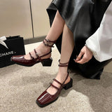 Hnzxzm 2024 New Design Women Sandal Mary Jane Shoes for Woman Fashion Narrow Band Dress Square Heel Shoes Ladies Outdoor Platform Pumps