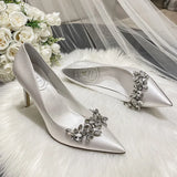 Hnzxzm Luxury Rhinestone High Heels Crystal Bridal Shoes Wedding Shoes Women's Elegant Stiletto Heels for Wedding Bridesmaid Shoes