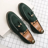 Hnzxzm Fashion Brand Men's Tassel Suede Slip-on Leather Driving Shoes Designer Mens Moccasins Retro Pointed Banquet Social Shoes Male