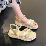 Hnzxzm Microfiber Tied Upper Women's Sandals Platform Summer Sandals Shoes for Women Heightened 4.5cm Open Toe Ladies Beach Sandals