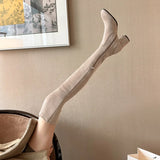 Hnzxzm New 2024 Autumn Winter Stretch Over The Knee Boots Women Fashion Suede Round Toe Square Platform Shoes Thick Heels Long Booties