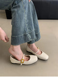 Hnzxzm Silvery Women Mary Jane Shoes Fashion Shallow Retro Style Leather Ladies Comfort Soft Sole Flats Graany Footwear