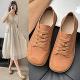 Hnzxzm Woman's Winter New Leather Lace Up Plush Warm Flat Sole Cotton Shoe Soft  Non Slip Widened Round Toe Mom's  Shoes