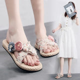 Hnzxzm Shoes for Women Flat Slides Open Toe Round Sandals Outside on Beach Flower Woman Slippers Top Designs Waterproof Vip 39 Luxury B