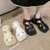 Hnzxzm Fashionable Summer Women's Sandals with Buckle Straps Women's Casual Slippers New Solid Color Thick Sole Women's Flat Sandals