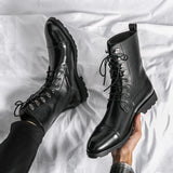 Hnzxzm Men Lace Up High-top Boots Fashionable Outdoor Black Combat Boots