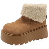 Hnzxzm Winter Warm Plush Women Snow Boots Chunky Short Booties Comfort Platform Flats Cotton Shoes