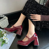 Hnzxzm New Fashion Bowknot Shallow Soft Sole Dress Shoes for Women High Heeled Mary Jane Single Shoes Ladies Thick Heel Ballet Shoes