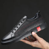 Hnzxzm Luxury Brand High End Stripes Outdoor Walking Sneakers Italian Genuine Leather Men's Shoes New Lace Up Designer Casual Shoes