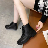 Hnzxzm Autumn Winter Black Increase Ankle Boots for Women Fashion Causal Lace-up Platform Boots Female New Designer Shoes Ladies