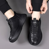 Hnzxzm Men's Casual Shoes lace up black Trend Wild Fashion Men Shoes Thick-soled Shoe Men genuine Leather Shoes Men