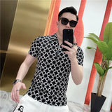 Hnzxzm Summer New Fashion Loose Casual Versatile Printed Half Zipper Short Sleeved Polo Shirt Men Lapel Korean Vintage Thin Top 2024