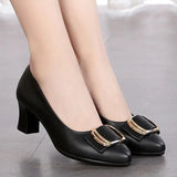 Hnzxzm Women Fashion Green High Quality Square Heel Pumps Lady Cute & Classic Black Office Heel Shoes Zapatos De Mujer