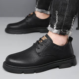 Hnzxzm Cow Leather Autumn Platform Shoes for Men Fashion Casual New Designer Derby Shoes Male Low Top Work Ankle Boots Men