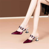 Hnzxzm - Pointed Designer Slides Fashion Rhinestones Non-Slip Women Slippers Elegant High Heel Outdoor Pearl Party Shoes