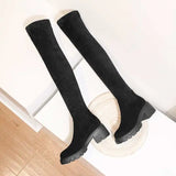 Hnzxzm Big Size Cow Leather Stretch Over-the-knee Boots Platform Round Toe High Heels Winter Women Warm Thigh High Boots