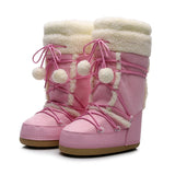 Hnzxzm Women's Winter Boots Women Snow Boots Cold-proof Warm Mid-calf Pink Space Boots Slip-resistant Cotton Woman Winter Shoes