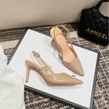 Hnzxzm Women Slingback Pumps Vintage Pointed Toe Summer Chic Work Stilettos Brown Lady 8/6cm High Heels Women Shoes Heels for Women