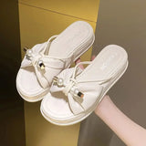 Hnzxzm Slides Women's Slippers and Ladies Sandals Thick Off White Pearl Indoor Open Toe on Beach Outside Shoes with Bow Chic Elegant