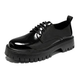 Hnzxzm Men's Oxford shoes patent leather men's office shoes men's formal shoes formal lace-up heightened black leather shoes