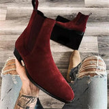 Hnzxzm Chelsea Boots for Men Wine Red Black Faux Suede Business Low-heeled Handmade Fashion Free Shipping Men Boots