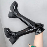 Hnzxzm Patent Leather Chunky Platform Long Boots Women Autumn Punk Thick Heels Shoes Woman Zipper Black Motorcycle Botas De Mujer