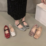 Hnzxzm Brand Luxury Satin Silk Ballet Shoes Woman Classic Square Toe Bowtie Elastic Band Ballerina Flats Ladies Soft Loafers M