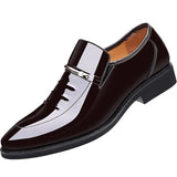 Hnzxzm Patent Leather Shoes for Men Business Shoes Casual Point Toe Slip on Loafers for Men Luxury Party Wedding Plus Size Shoes