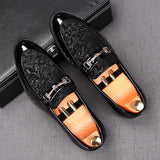 Hnzxzm Black Carved Luxury Men Pu Leather Shoes Fashion Male Metal Bucckle Bow Knot Deocr Increased Loafers Business Casual Shoes