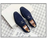 Hnzxzm Designer Brand Leather Shoes Men's Loafers Men's Flocked Shoes Business Blue Breathable Solid Color Shoes Handmade Casual Shoes