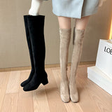 Hnzxzm New 2024 Autumn Winter Stretch Over The Knee Boots Women Fashion Suede Round Toe Square Platform Shoes Thick Heels Long Booties