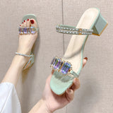 Hnzxzm Fashion Rhinestone Sandals for Women Summer Square Heels Open Toe Slippers Woman Transparent PVC Jelly Sandals