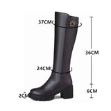 Hnzxzm 2024 NEW Boots Women Knee High Boots Thick Heel Platform Boats Long Autumn Winter Was Thin Jane High Simple Botas Mujer Brown