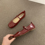 Hnzxzm Spring New Women Flat Shoes Fashion Red Ladies Casual Dress Mary Jane Shoes Soft Sole Round Toe Outdoor Ballerina