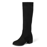 Hnzxzm Fashion Knee High Boots 2024 Winter Zipper Elegant Women's High Boots Black Beige Elastic Flock Long Tall Shoes Lady Autumn