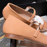 Hnzxzm Soft Leather Shallow Ladies Flats Elegant Pointed Toe Buckle Strap Big Size 2024 Autumn Elegant Work Office Women's Shoes