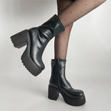 Hnzxzm Platform Thick Heel Women Short Boots Fashion Side Zippers Ankle Booties Night Club Autumn Winter Female Shoes