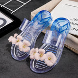 Hnzxzm Slides on Beach Summer Clear Sandals Jelly Woman Slippers Low Heel Shoes for Women Bathroom House Transparent Home Shoe B I