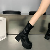 Hnzxzm Punk Style Platform Women Ankle Boots Fashion Elegant Square High Heel Shoes Autumn Women's Morder Short Booties