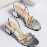 Hnzxzm Fashion Simple Women's Round Toe High Heel Sandals  Lace up Summer Women's Sandals Silver Versatile Sandals