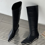 Hnzxzm 2024 Fashion Sexy Pointed  Low Heels Knee Long Boots Women's Spring/Autumn PU Sewing Party Ball Western Boots 35-40