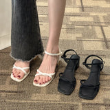 Hnzxzm Sandals 2024 Summer New Fashion Gentle Retro Chunky Non-slip Sandals, A Line with 5cm High Heels Summer Beach Sandals