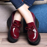 Hnzxzm Patent Leather Wedge Loafers Tassel Bow Pumps Women Shoes Shallow Mouth Comfy Light Fashion Office Shoes for Women Plus Size 43