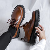 Hnzxzm Fashionable Brand Men's Genuine Leather British Style Thick Bottomed Workwear Shoes Men's Comfortable Large Toe Leather Shoes