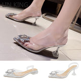 Hnzxzm New Summer Women Pumps High Heels Bling Crystal Shoes Sexy Pointed Toe Ladies Party Dress Shoes Transparent Slippers